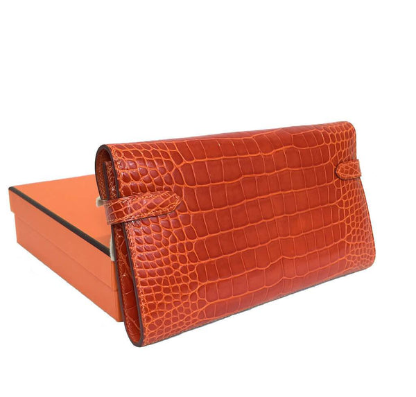 Hermes Kelly Long Wallet Orange Used Back Overview