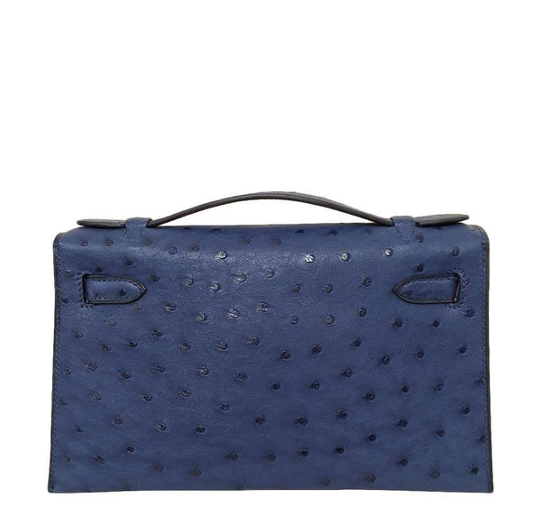 Hermes Kelly Mini Pochette Ostrich Blue Sapphire Used back