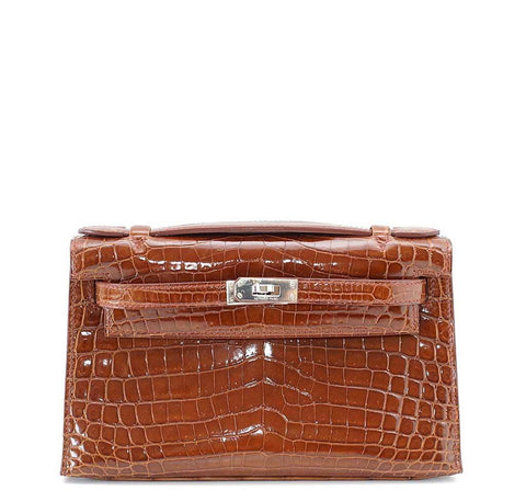 Hermes Kelly Pochette Crocodile Miel Bag