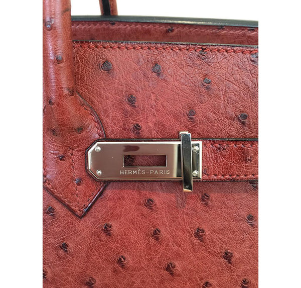 Hermes Birkin 35 Ostrich Rouge H Used Engraving