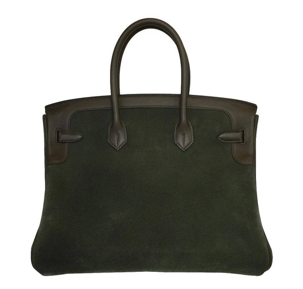 Hermes birkin grizzly vert de gris veau suede used back