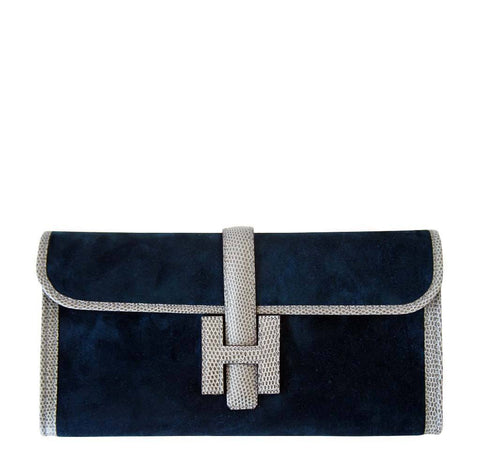 Hermes Jige Blue Suede Lizard Bag