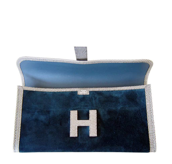 Hermes jige elan 29 blue suede lizard new open