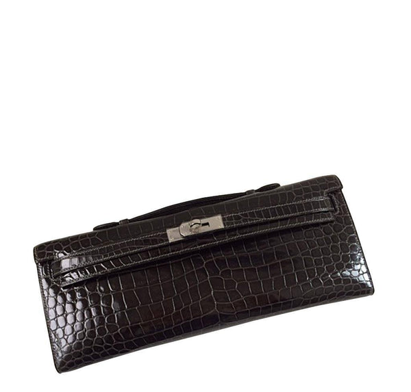 Hermes Kelly Cut Crocodile Graphite Bag