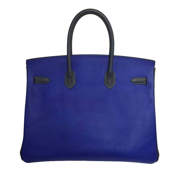 Hermes special order horseshoe birkin blue white graphite used back