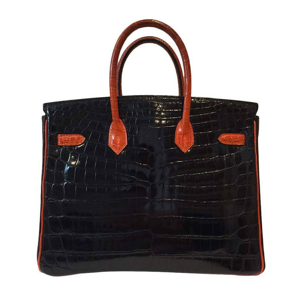 hermes birkin 25 red black crocodile special order used back