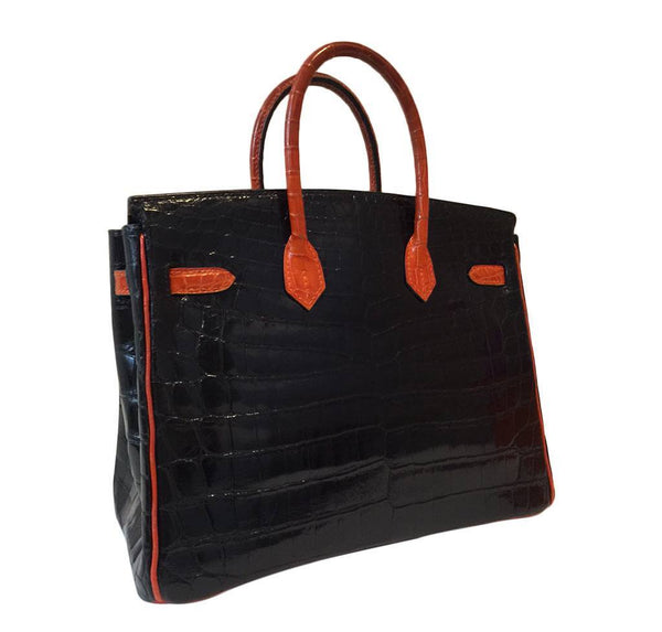 hermes birkin 25 red black crocodile special order used back