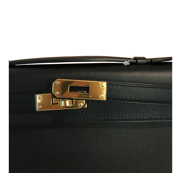 Hermes Kelly Cut Noir Swift gold hardware pristine engraving