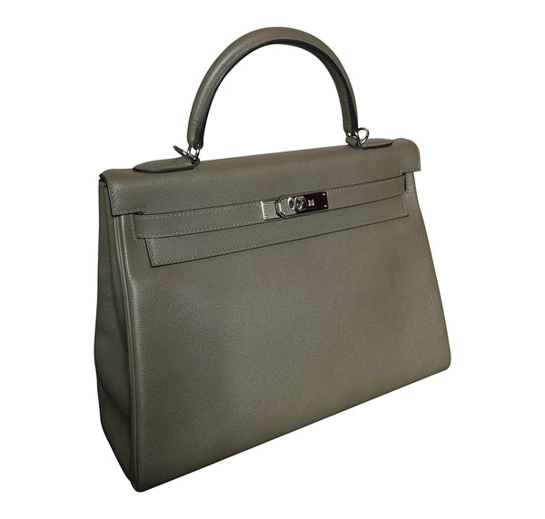 Hermes Kelly Retourne 32 Veau Evercolor Origan PHW Excellent Side