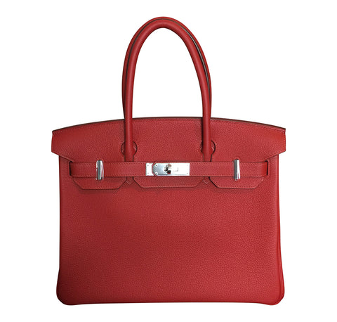 Hermes Birkin 30 Vermilion Veau Togo Bag PHW pristine front