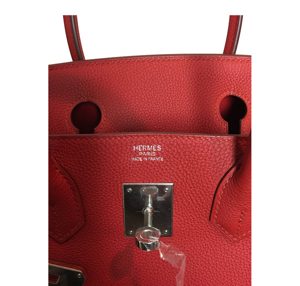 Hermes Birkin 30 Vermilion Veau Togo Bag PHW pristine embossing