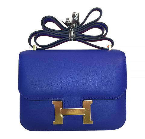 Hermes Constance Mini 18 Bleu Electrique Swift gold hardware excellent front