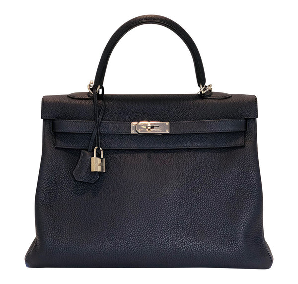 Hermes Kelly Retourne 35 Bleu Nuit Togo Gold excellent front