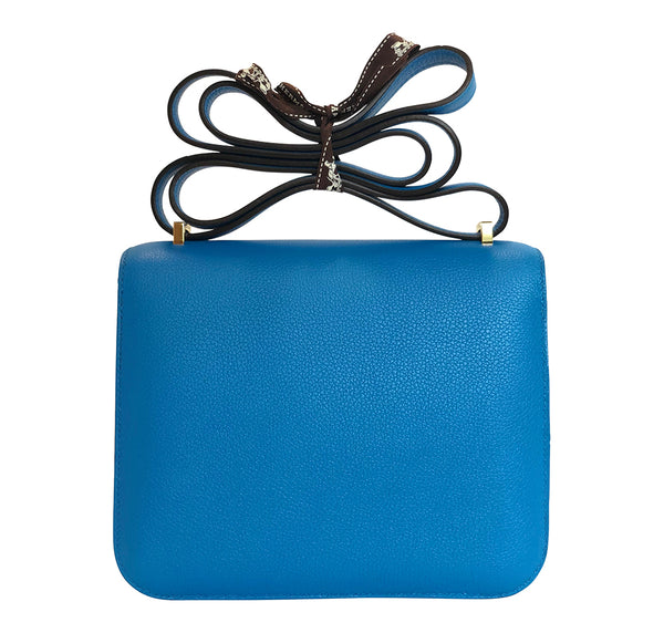 Hermes Constance Mini Blue Zanzibar Epsom Gold pristine back