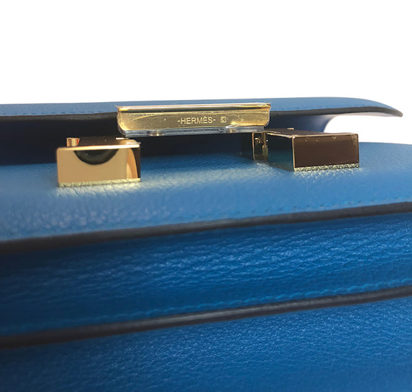 Hermes Constance Mini Blue Zanzibar Epsom Gold pristine bottom