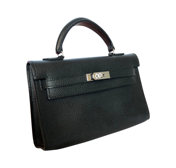 Hermès Kelly 15 Noir Epsom Palladium Excellent Front Side