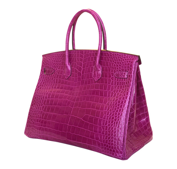 Hermès Birkin 35 Rose Sheherazade Crocodile gold pristine side right