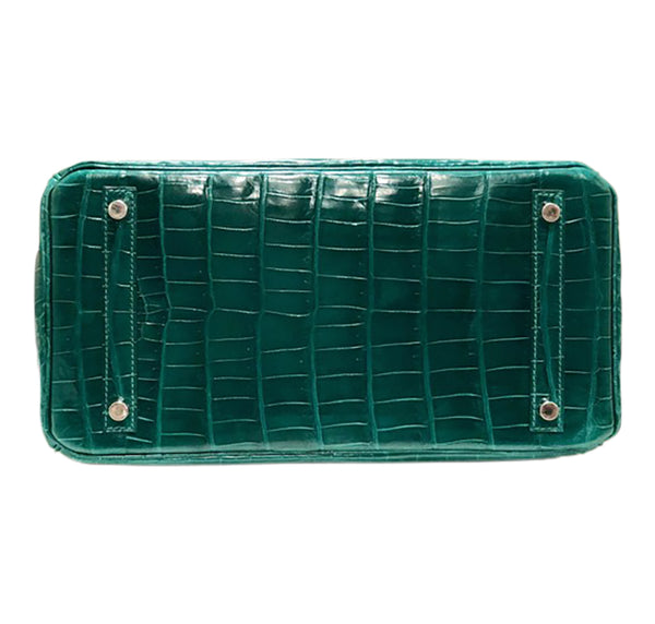 Hermes Birkin 30 Emeraude green Niloticus Crocodile Gold excellent bottom