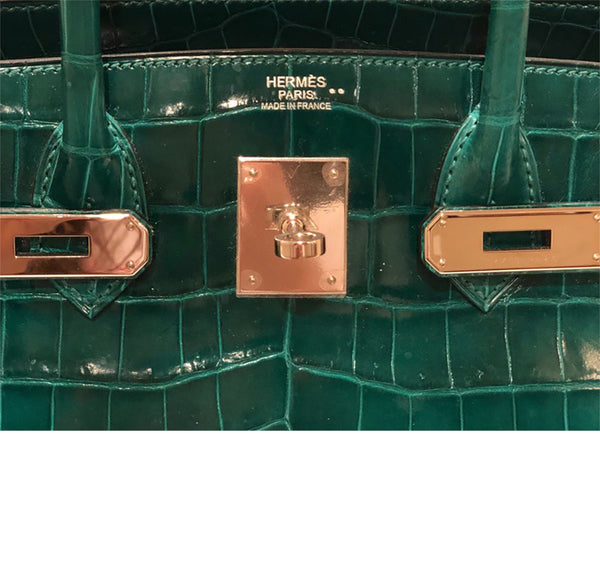 Hermes Birkin 30 Emeraude green Niloticus Crocodile Gold excellent embossing