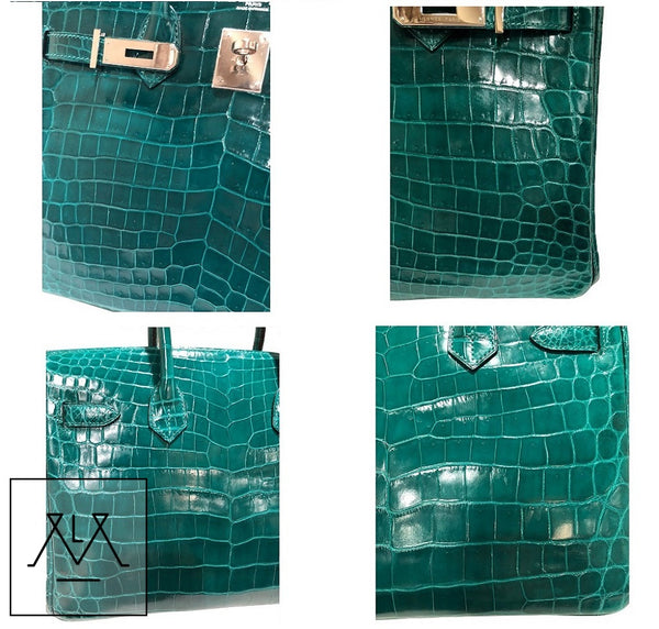 Hermes Birkin 30 Emeraude green Niloticus Crocodile Gold excellent 4 corners