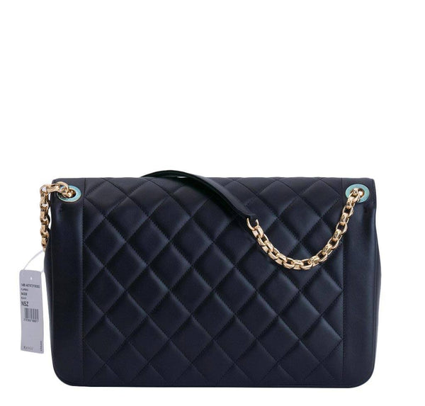 chanel flap bag black used back