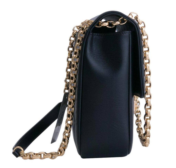 chanel flap bag black used side