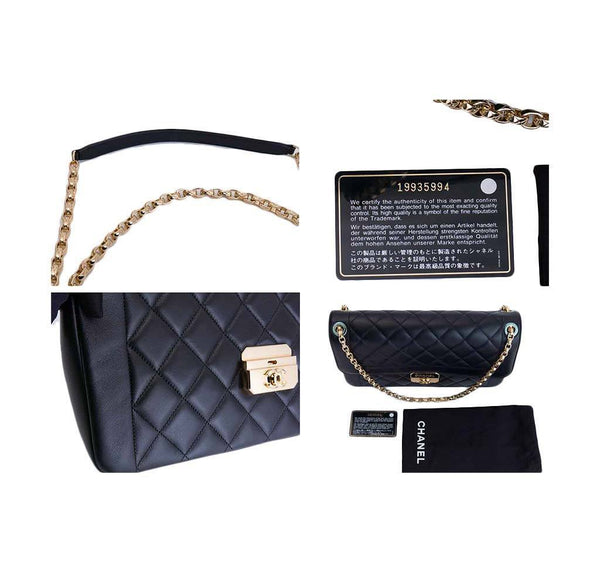 chanel flap bag black used detail