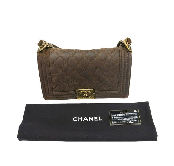 chanel boy flap bag brown used detail