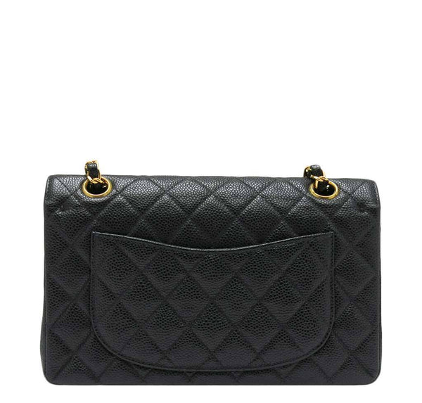 chanel classic double flap bag black used back