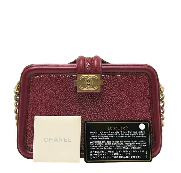 chanel stingray shoulder bag burgundy used detail