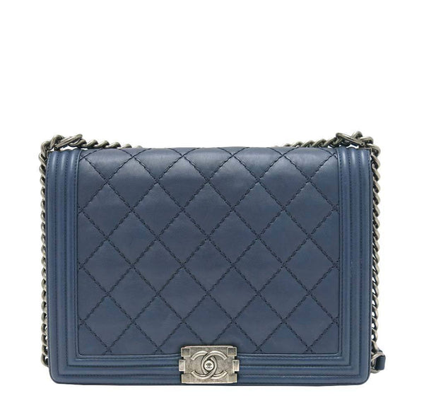 Chanel Boy Bag Navy Silver Hardware