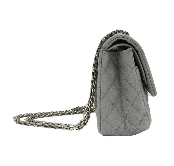 chanel double flap bag light gray used side