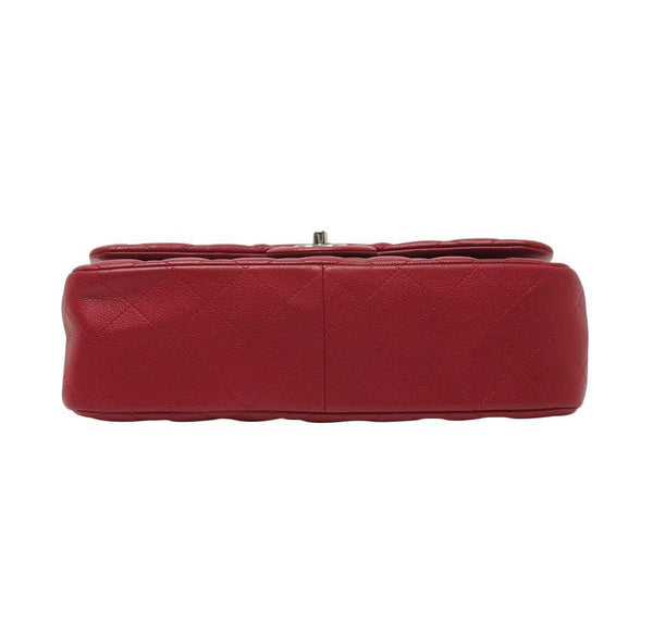 chanel double flap jumbo red used bottom