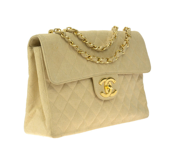 Chanel Maxi Flap Bag Beige Linen