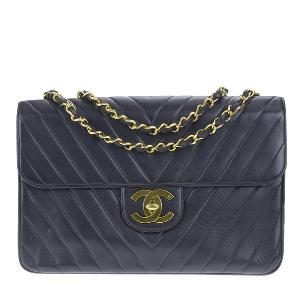 Chanel Chevron Flap Bag Black Lambskin