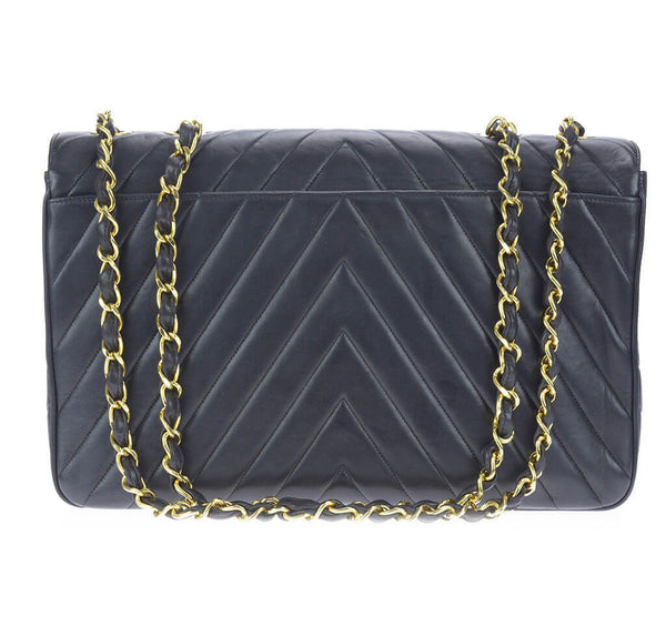 Chanel Chevron Flap Bag Black Lambskin