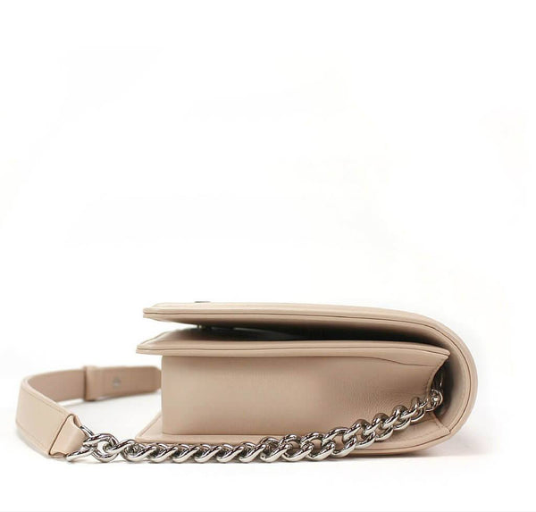 chanel boy flap bag light beige used side