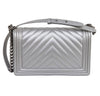 Chanel Silver Boy Bag Caviar Leather