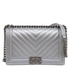 Chanel Silver Boy Bag Caviar Leather