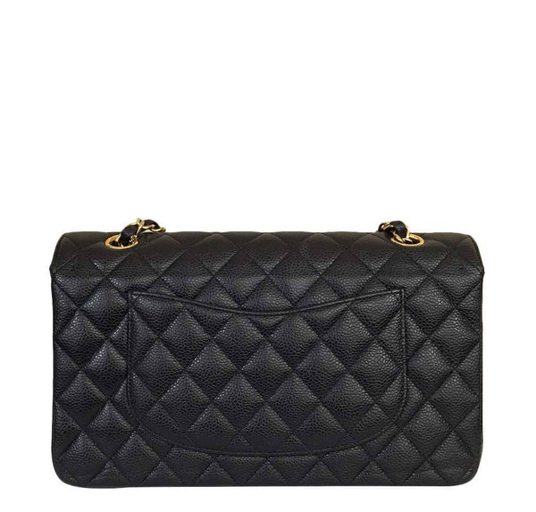 chanel classic medium flap bag caviar black used back