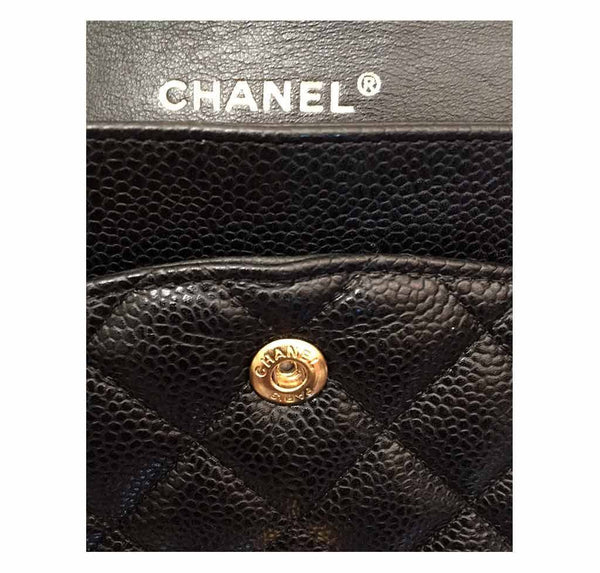 chanel classic medium flap bag caviar black used detail