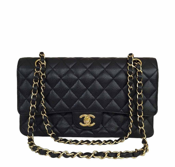 chanel classic medium flap bag caviar black used front