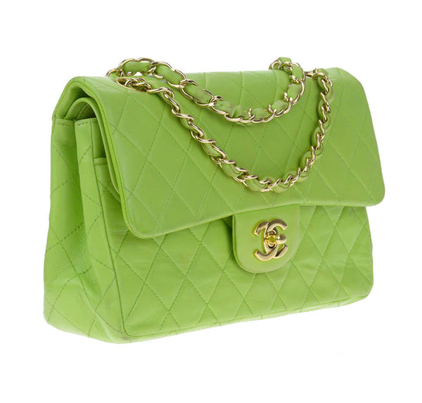 Chanel Flap Bag Green Lambskin Gold 