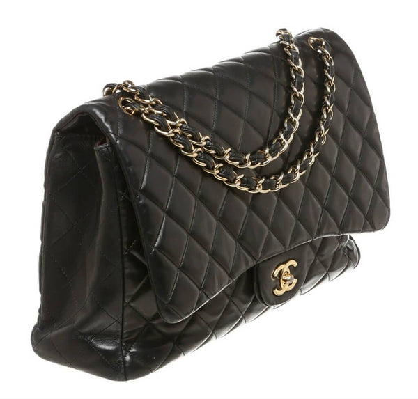 chanel maxi shoulder flap black used side