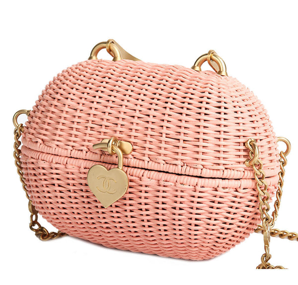 Chanel Wicker Shoulder Bag Pink