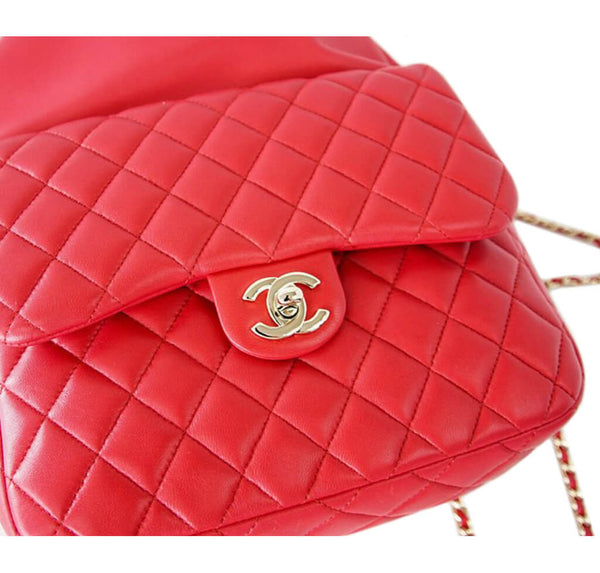 Chanel Classic Backpack Bag Red Lambskin