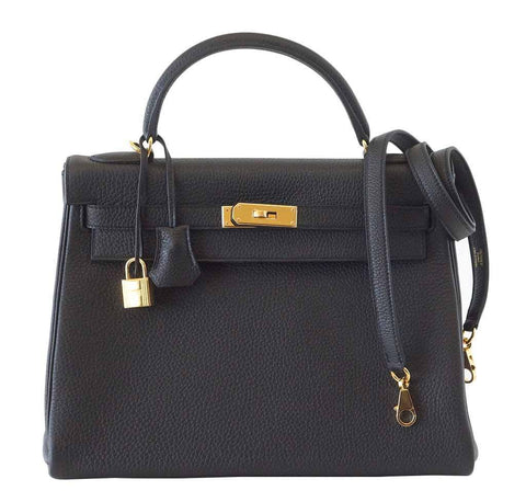 Hermes Kelly 32 Black Bag Togo 