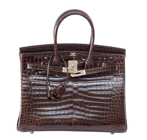 Hermes Birkin 35 Chocolate Crocodile Bag