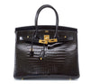 Hermes Birkin 35 Porosus Crocodile Noir gold pristine front open