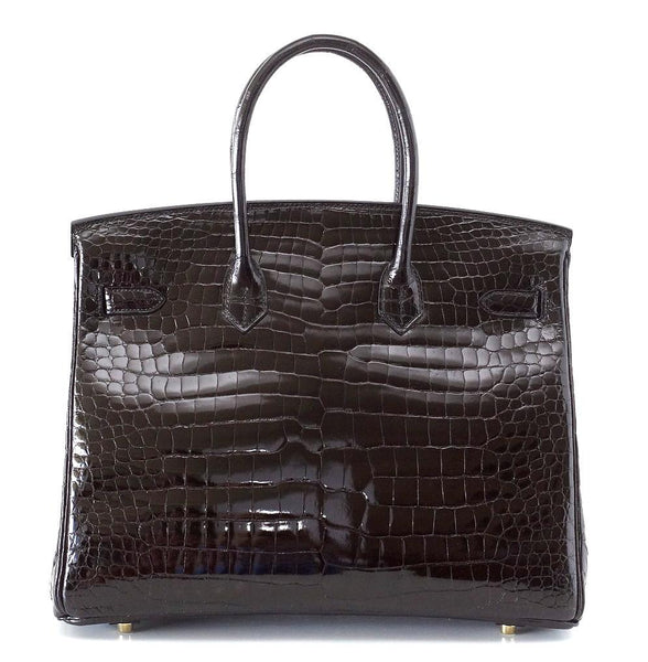 Hermes Birkin 35 Porosus Crocodile Noir gold pristine back